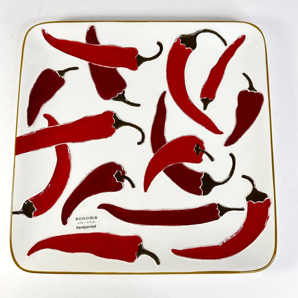 Sonoma Life+Style Jalapeno Square Serving Plate Handpainted New